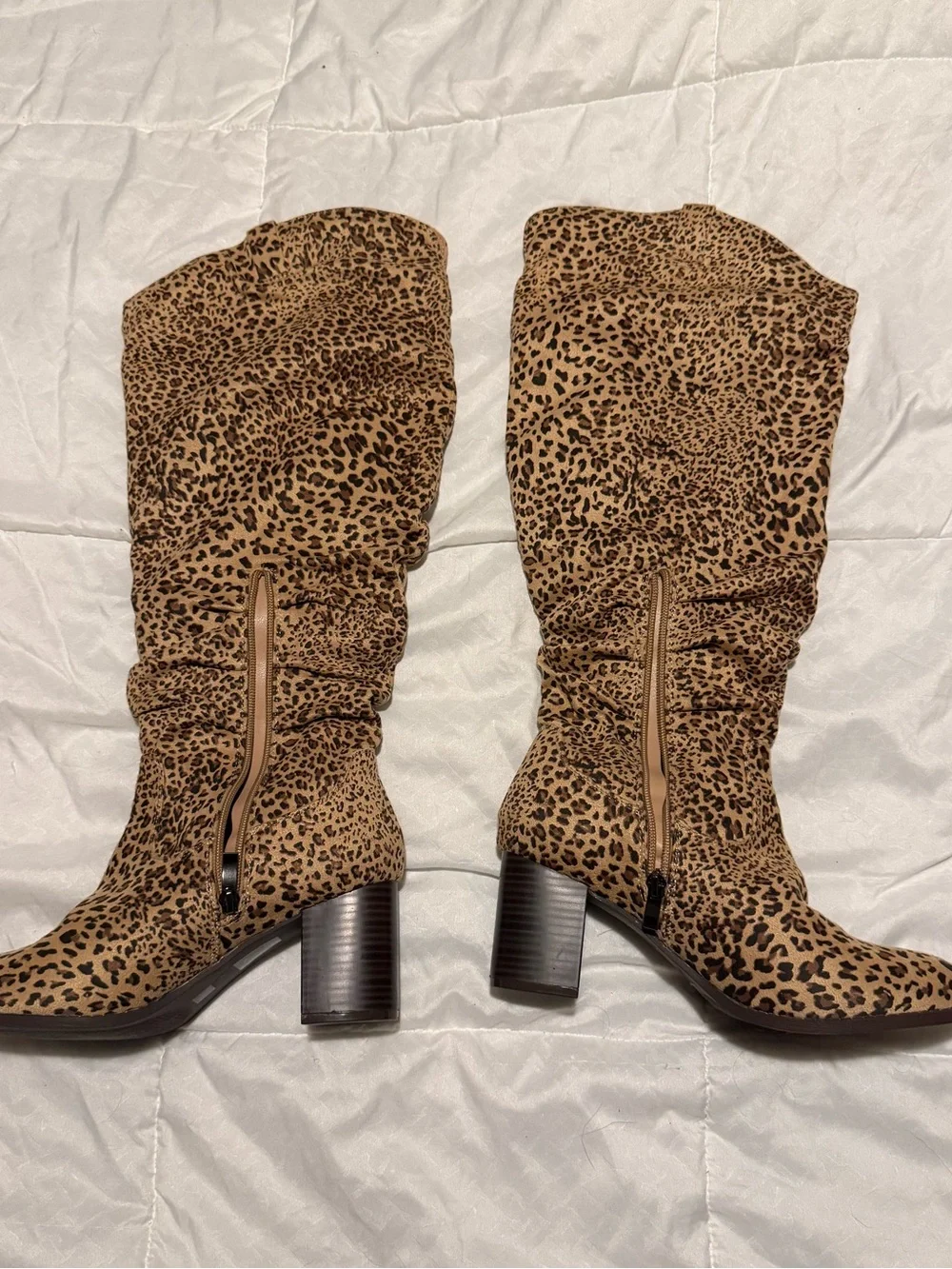 Leopard Print Over-the-Knee Boots - Tan/Black